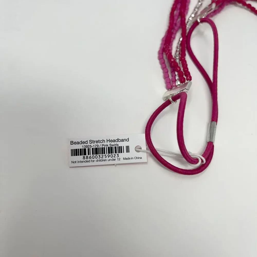 Vera‎ Bradley Beaded Stretch Headband Pink Swirls Silver 13925-179